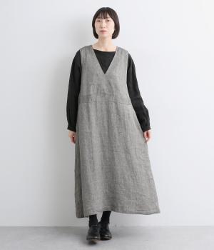 リネン綾ジャンパースカート(グレー-F)