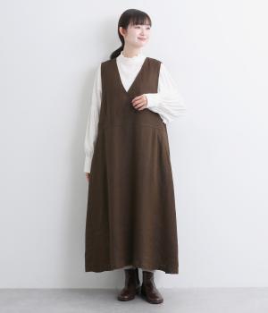 リネン綾ジャンパースカート(ブラウン-F)
