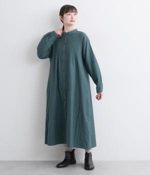 コットン綾接結ピンタックワンピース(ブルーグリーン-F)