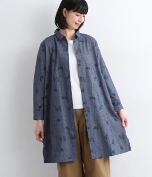 冬刺繍シャツカラーワンピース