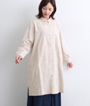 冬刺繍シャツカラーワンピース(ライトベージュ-F)