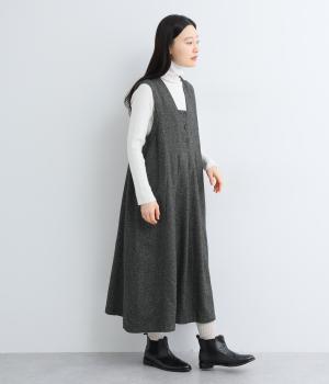 ツイードスクエアネックジャンパースカート(ブラック-F)