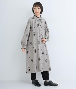 フロッキープリントフリルワンピース(グレー-F)