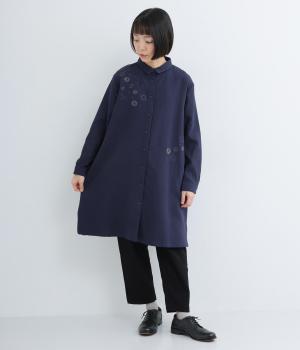 コットン接結シャツワンピース(ネイビー-F)