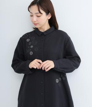 コットン接結シャツワンピース(ブラック-F)