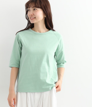 リサイクルコットンラグランT(5分袖)(レトログリーン-L)