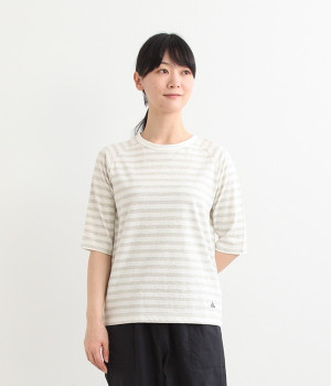 リサイクルコットンボーダーラグランT(5分袖)(杢グレーボーダー-L)