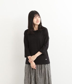リサイクルコットン天竺ラグランTEE(7分袖)(ブラック-L)