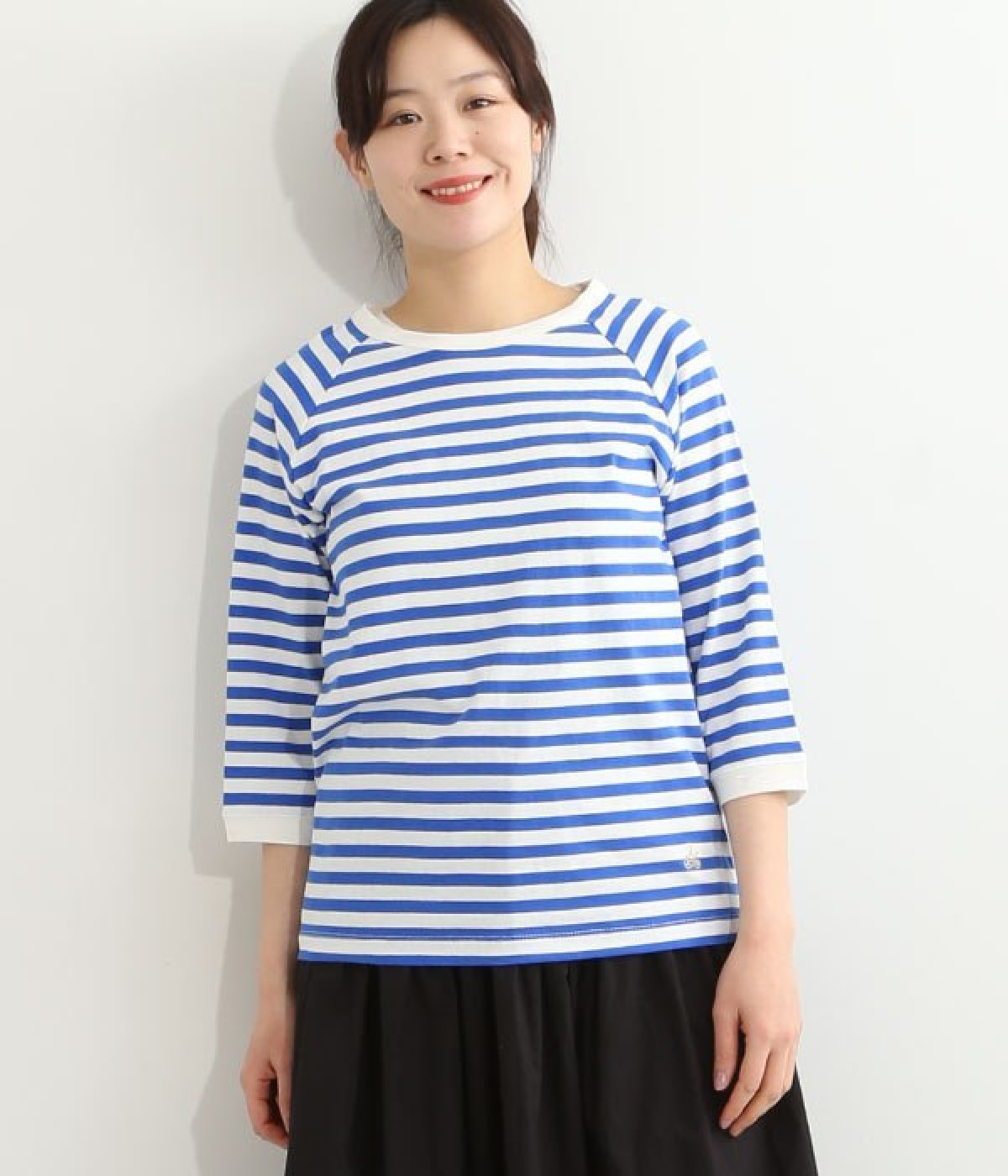 【新品未使用】リサイクルコットンボーダーTee / GREY リサイクルコットン天竺ボーダーラグランTEE(7分袖)（Bliss