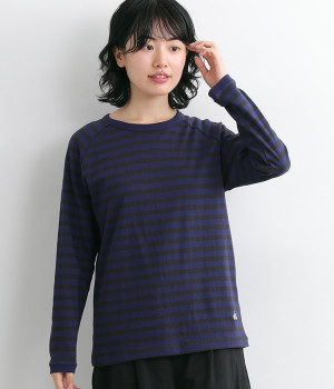 リサイクルコットン天竺ボーダーラグランロンT(ネイビーブルー×ダークネイビー-L)