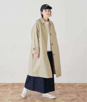 コットンポリエステルギャバツイルアンブレラヨークステンカラーロングコート