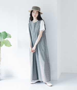 リネンコットン ワイドサロペットパンツ
