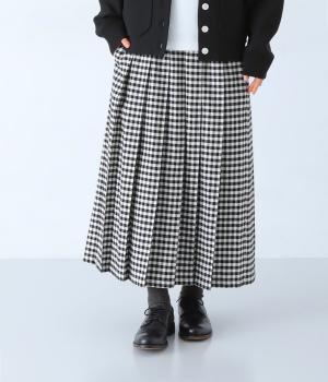 コットンリネンヘリンボーンピンタックプリーツスカート