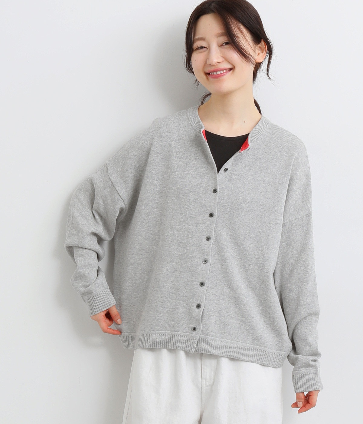 コットンニット ワイドカーディガン(杢グレー-ONESIZE)