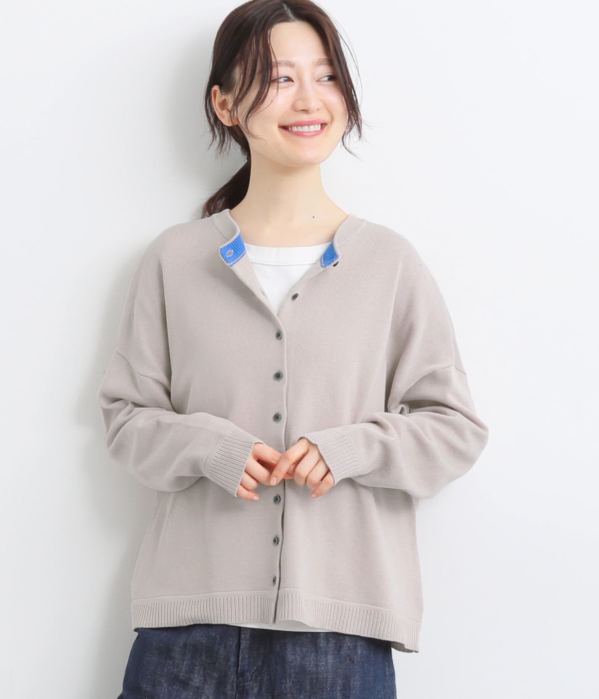 コットンニット ワイドカーディガン(サンドベージュ-ONESIZE)