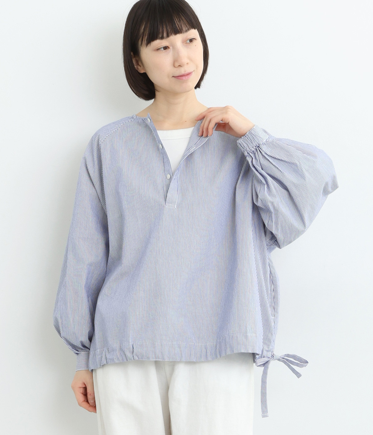 コットン ラグランワイドプルオーバー(ネイビーストライプ-ONESIZE)