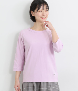 リサイクルコットン天竺 ラグラン７分袖Tシャツ(ラベンダー-L)