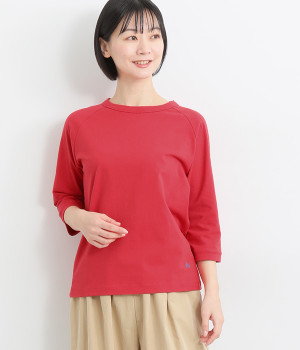 リサイクルコットン天竺 ラグラン７分袖Tシャツ(レッド-L)