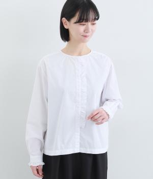 コットンブロードフロントフリルブラウス(ホワイト-F)