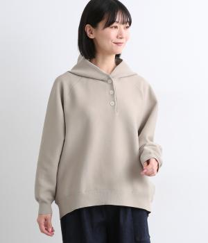 ポリエステルニットフーディプルオーバー(オイスター-F)