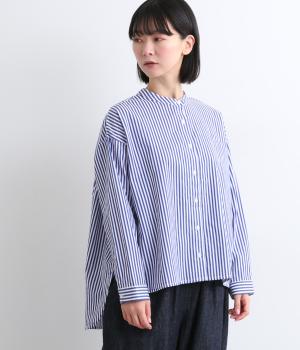 コットンドビーストライプ前後差バックギャザーシャツ(ロンドンストライプ-F)