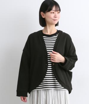 裏毛前後差ラウンドヘムカーディガン(ブラック-F)