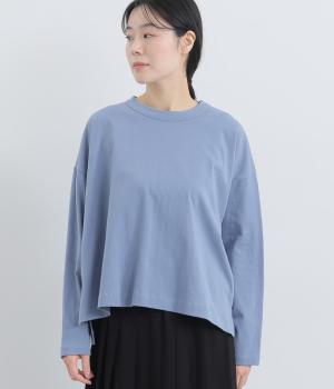 リサイクルコットン天竺前後差ワイドプルオーバー(長袖)(スティールブルー-F)