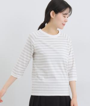 リサイクルコットン天竺ボーダーラグランTEE(7分袖)