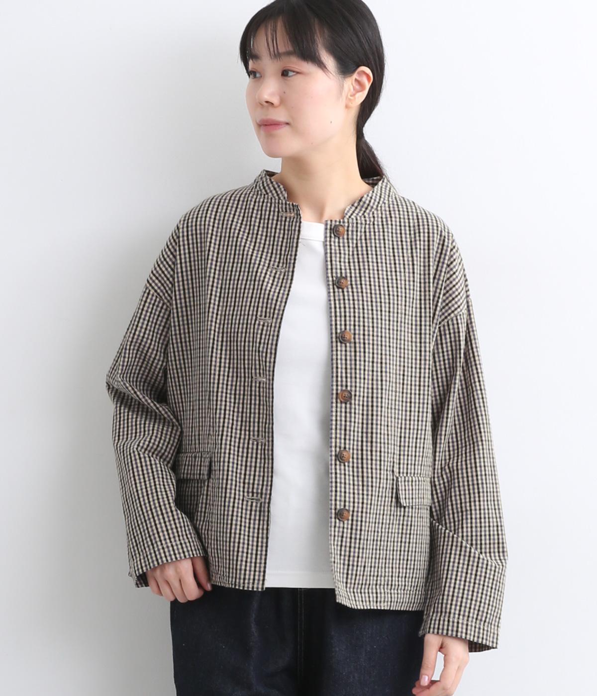 高密度コットンネルーカラージャケット(ガンクラブチェック/綾織-F)