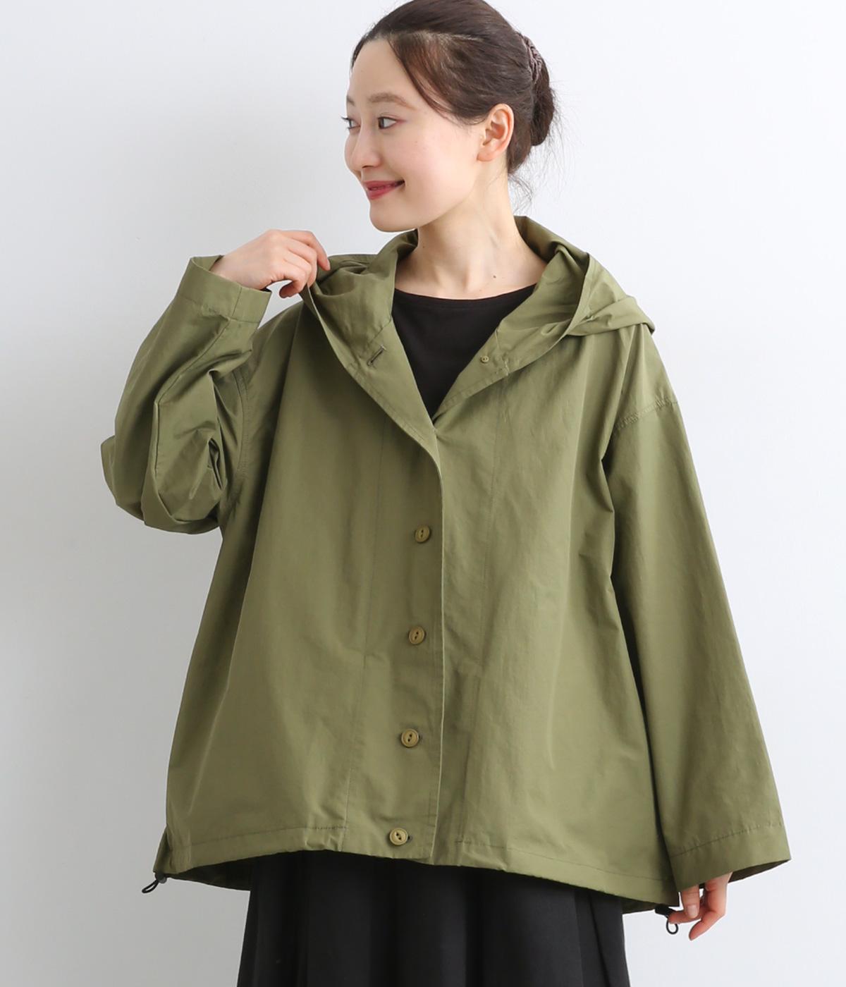 コットンナイロン前後差フーディーブルゾン(オリーブ-F)