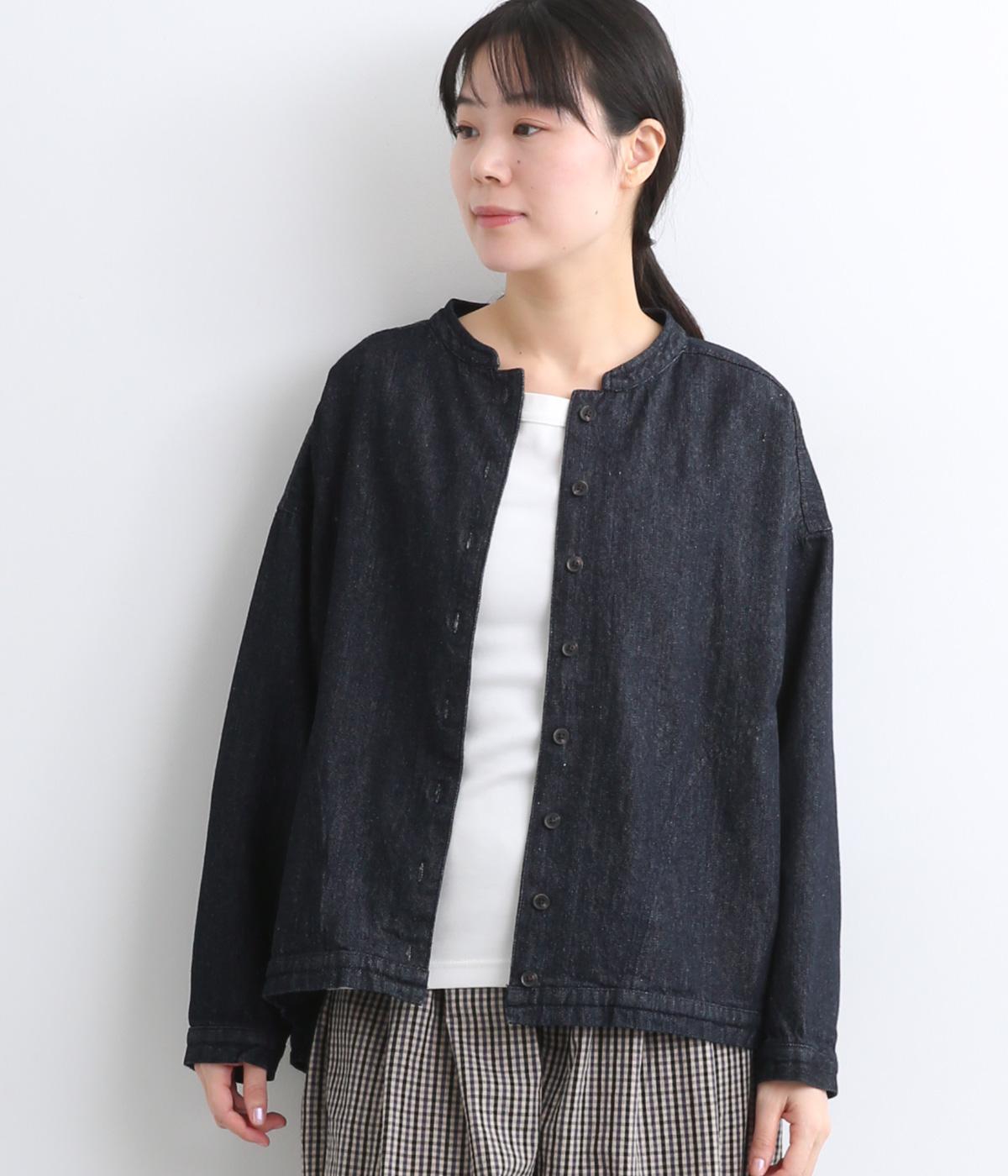 レギュラーコットンリネンデニム前後差マオカラーシャツ