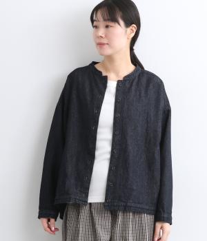 レギュラーコットンリネンデニム前後差マオカラーシャツジャケット