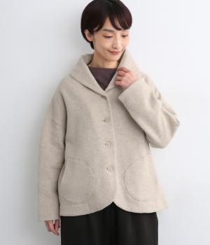 コットン裏毛裏起毛前後差ラウンドヘムショールカラージャケット