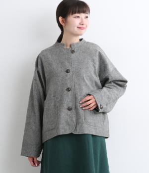毛混ホームスパンマオカラーショートジャケット(グレー-F)
