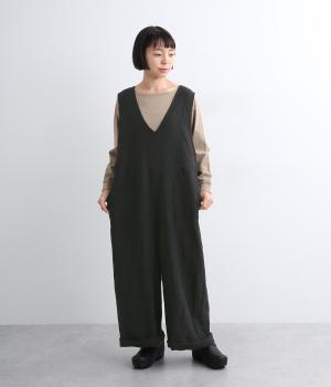 平織りリネンVネックサロペット
