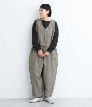 コットンリネン先染めノースーリブオールインワン