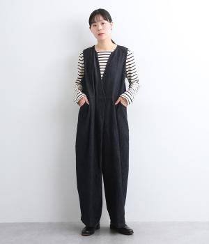 レギュラーコットンリネンデニムカシュクールラップサロペット