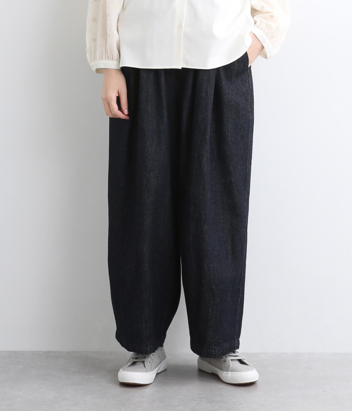 レギュラーコットンリネンデニムサーカスパンツ(ダークインディゴ-F)