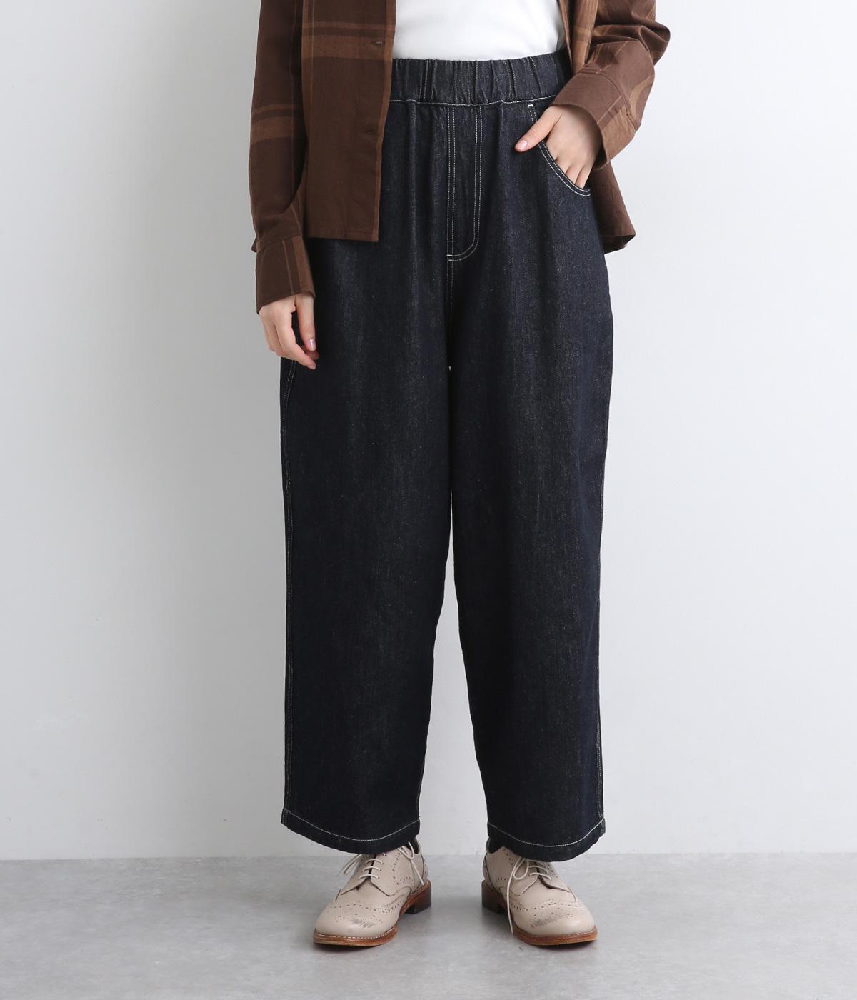 レギュラーコットンリネンデニム足長パンツ(ダークインディゴ-F)