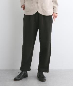 コットン裏毛裏起毛タックワイド裾紐付きパンツ(ブラック-F)
