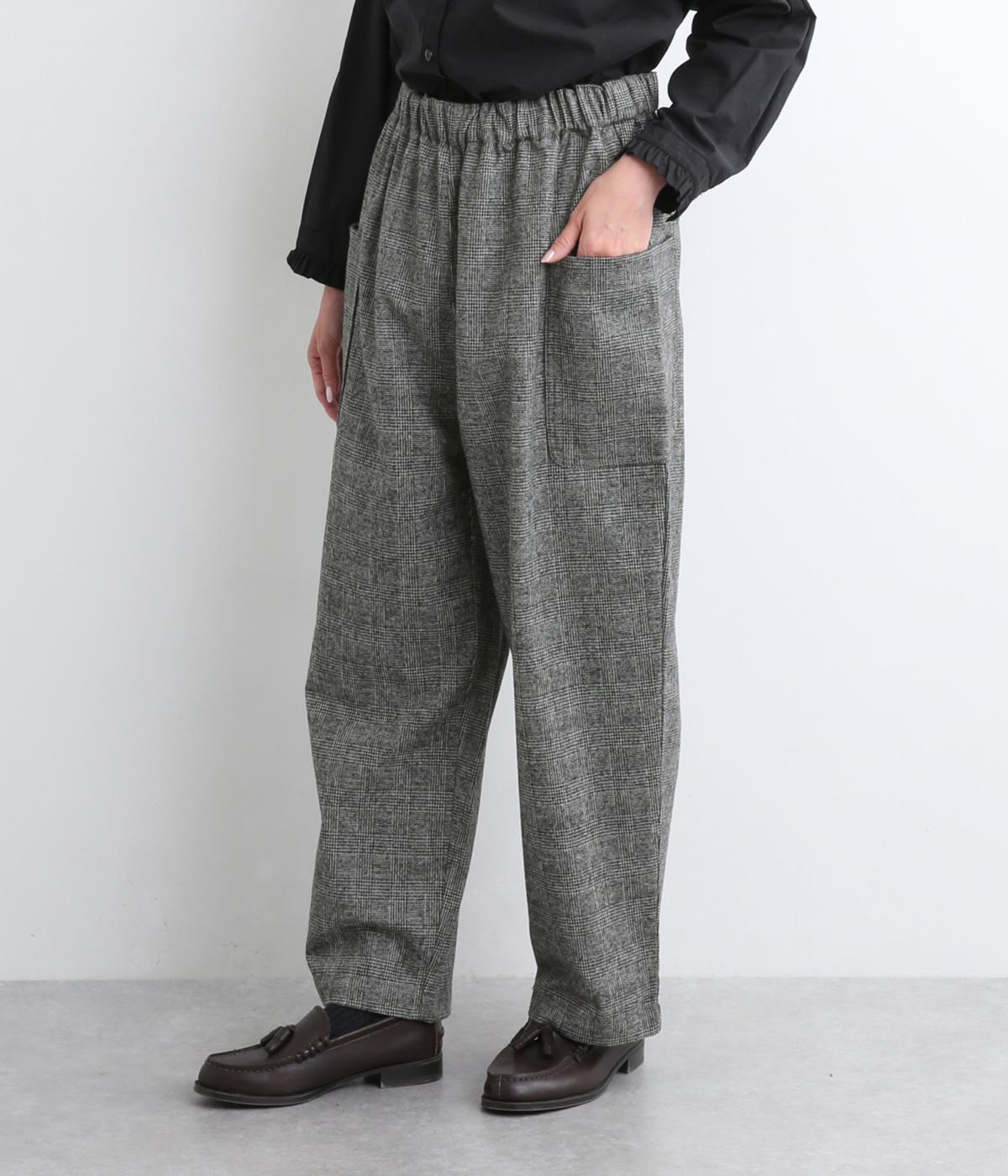 毛混ツイードグレンチェックサイドポケットテーパードパンツ(グレー-F)