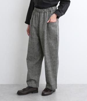 毛混ツイードグレンチェックサイドポケットテーパードパンツ(グレー-F)