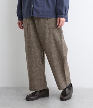 毛混ツイードグレンチェックサイドポケットテーパードパンツ(ブラウン-F)