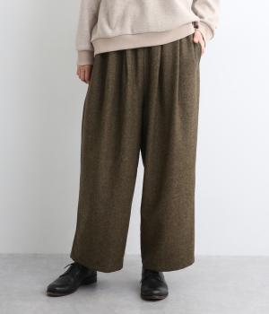 毛混ホームスパンタック使いワイドパンツ(ブラウン-F)