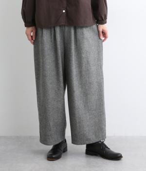 毛混ホームスパンタック使いワイドパンツ(グレー-F)