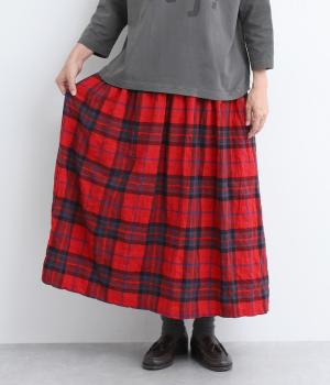 コットンヘリンボーン柄シャーリングギャザースカート