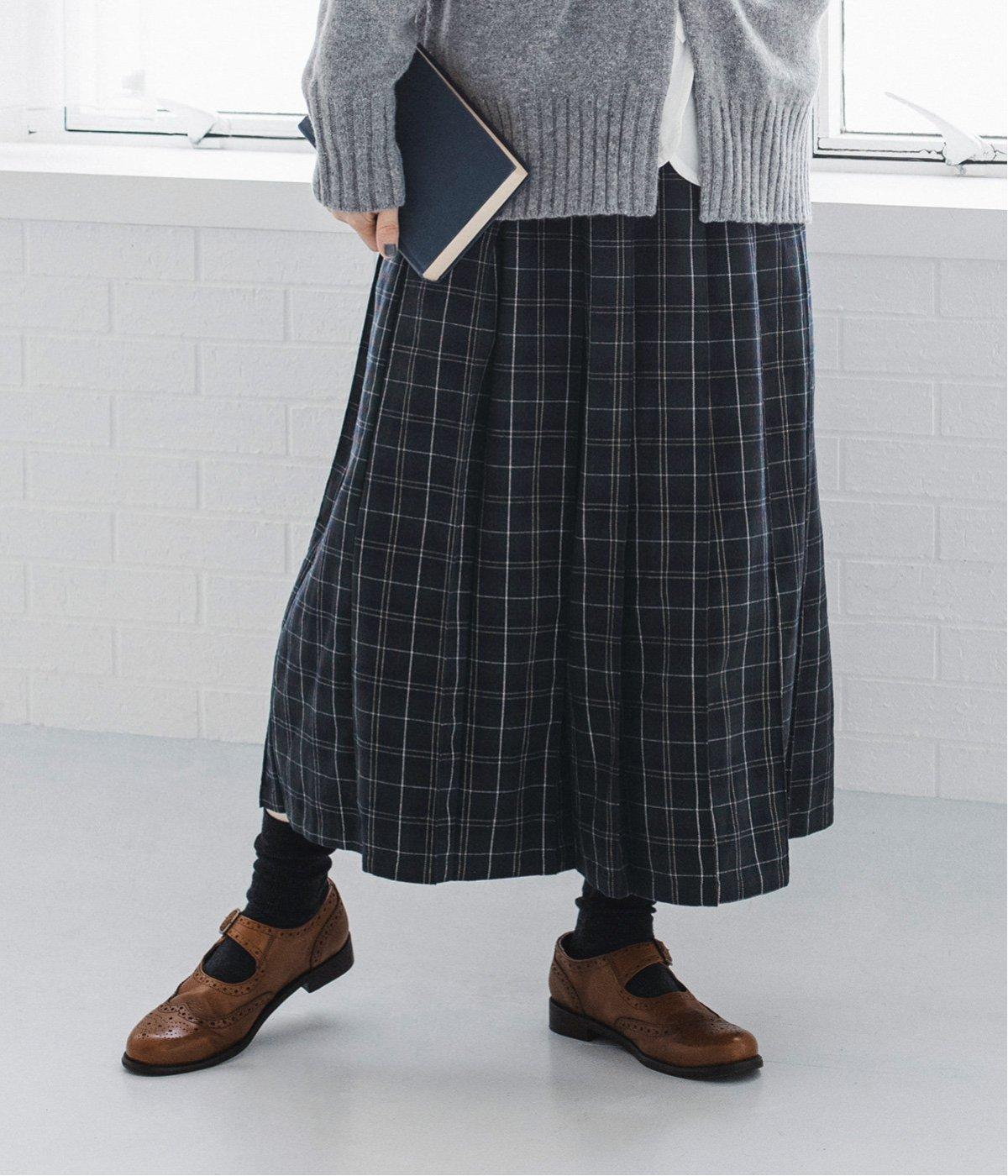 綾織起毛チェックピンタックプリーツスカート(グリーンチェック-F)