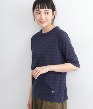 リサイクルコットン天竺ボーダーラグラン5分T(ネイビーブルー×ダークネイビー-L)