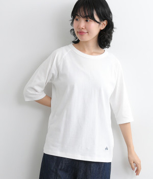 リサイクルコットン天竺ラグラン5分T(オフホワイト-L)
