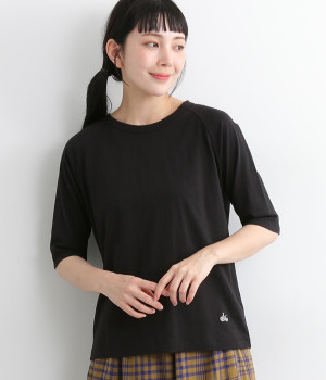 リサイクルコットン天竺ラグラン5分T(ブラック-L)